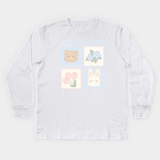 Cute Bear and Bunny Flowers T-Shirt Hoodie Sticker Case Mug Apparel Wall Art Pillow Magnet Tote Bag Tapestrie Kids Long Sleeve T-Shirt